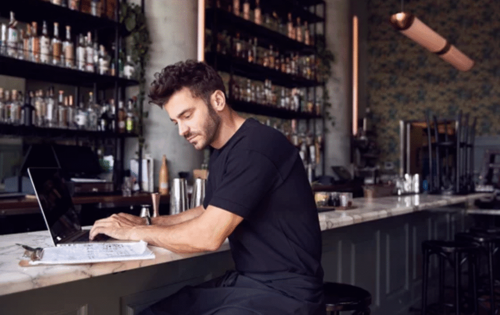 Food service manager in his pub