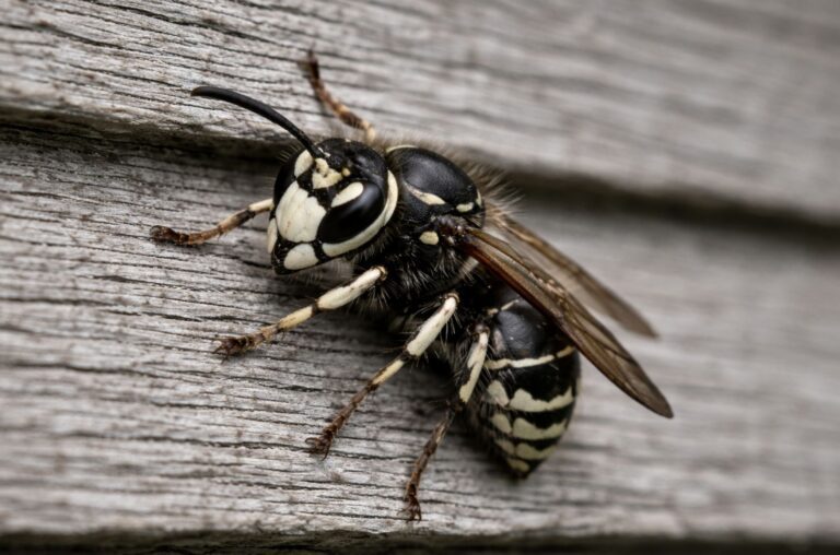 Bald-faced hornet on paper nest in worcester county massachusetts oak tree