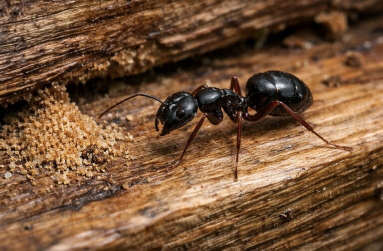 Carpenter ant on moisture-damaged wood siding in worcester county massachusetts home