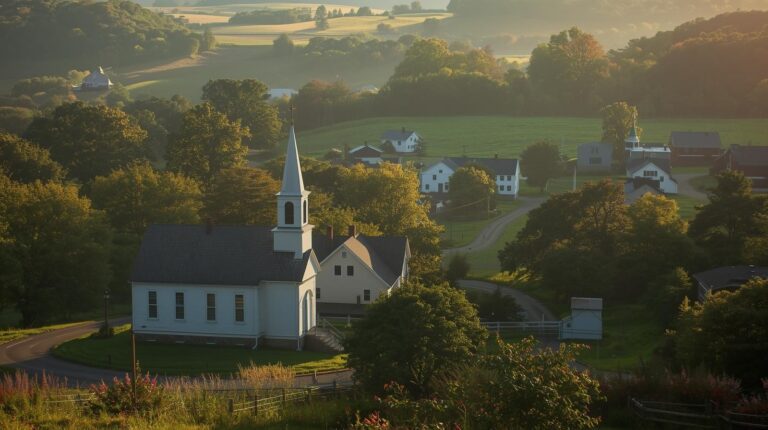 Hubbardston town common showing rural village center with surrounding agricultural landscape