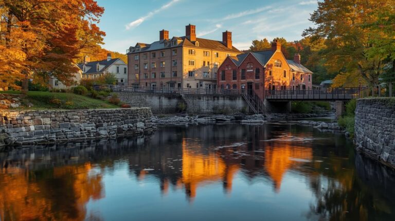 Blackstone river corridor at armory village showing mill heritage in millbury, ma