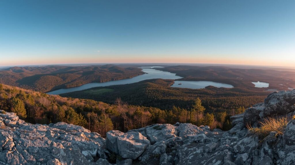 Wachusett mountain in princeton, ma showing summit views and wachusett reservoir panorama