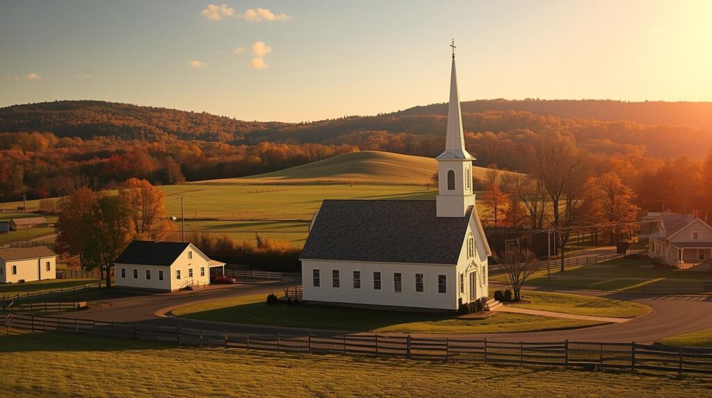 Rutland town common showing rural village center at geographic center of massachusetts