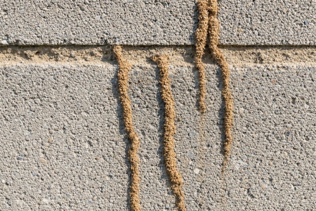 Npma-33 wdi inspection in worcester county: a realtor's complete guide 2 Subterranean termite mud tubes on foundation wall during pest inspection.